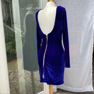 Custom made blue velvet bodycon low back dress